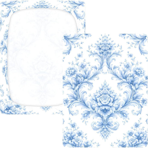 CZXW 52" 28" Blue Floral Botanical Crib Sheets Fitted x Natural Cotton Soft & Breathable for Baby Crib Mattress