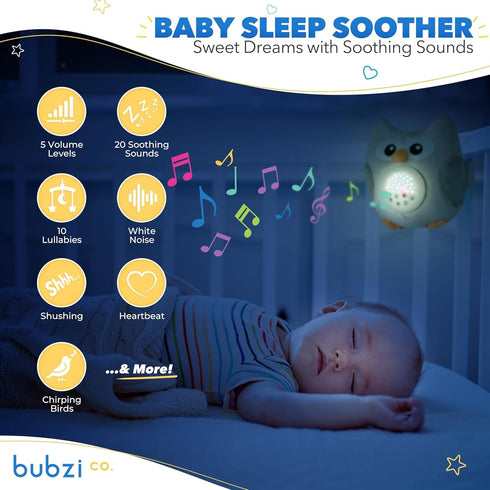 Bubzi Co Sound Machine, Portable Unicorn Soother & Night Light Projector, Comforting Electronic Infant Toddler Sleep