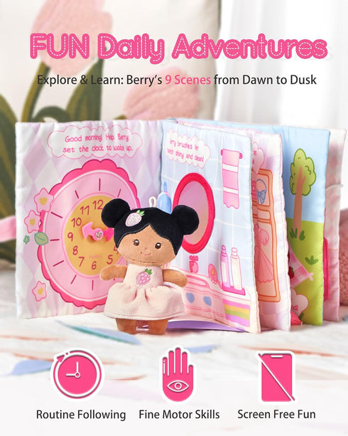1-3 LeyaDoll Interactive Sensory Soft Cloth Book, Educational Crinkle Quiet Activity Busy Book for Babies,Toddler
