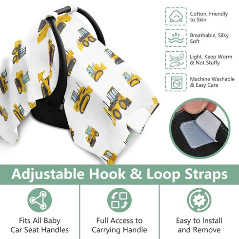 Mazeann Bulldozers Yellow Pattern Car Seat Cover Baby Breathable Soft Infant Carseat Covers Canopies Babies Carrier