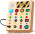 Busy Board Montessori Toys for Toddlers - Wooden Sensory Board with Shape Sorter, LED Light Up Educational Toy