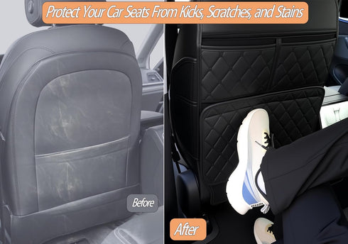 Aycsiyana 2 Pack Kick Mats Back Seat ProtectorSeat Back Protector for Kids Feet Car Seat with Car Back Seat Organizer