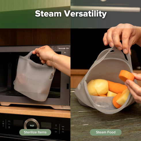40oz/1250ml 1PC Haakaa On-The-Go Silicone Microwave Steamer & Steriliser Bag, Reusable Silicone Steaming Bags for Baby
