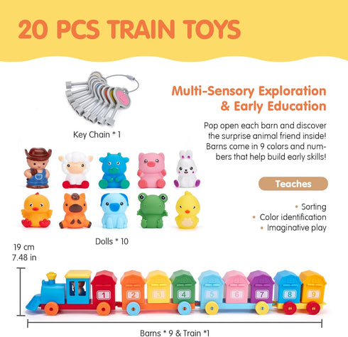 2 3 Old-Counting Set 2-5 Toddler Learning Toys for Year Matching & Sorting Activity Montessori Train with Farm Animals