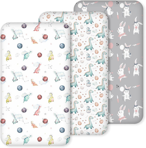 Nap Mat Sheet 47"x24", 3 Pack Dinosaur Baby Crib Sheets Fitted Elastic
