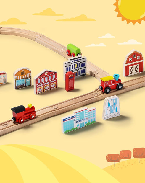 30 Set, Community SainSmart Jr. Pcs Wooden Town Play Wooden Train Accessories, Helpers Toys for Preschool Learning |