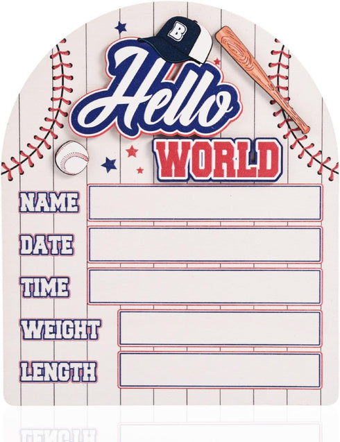 Fukaisu Hello World Newborn Sign, Wooden Baby Birth Announcement Sign with Pen for