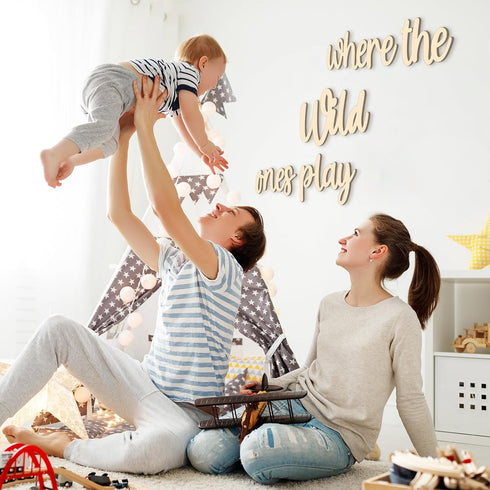 5 15.4" 18" 3D Kigley Pcs Playroom Wall Decor x Where The Wild Ones Play Nursery Sign Wooden Wall Art Decoration