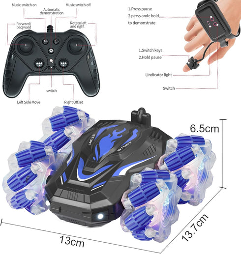 New Gesture Sensing RC Stunt Car with Lights Music, Hand Gesture Control 360° Spins for Boys 6-12