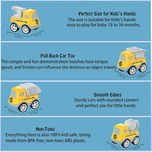 3 4 5 4 Pack Veslier Toddler Car Toys for Years Old Construction Transport Truck with Small Pull Back Construction