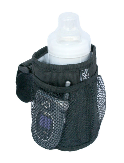 J.L. Childress Black Cup 'N Stuff Universal Stroller Cup Holder with Cell Phone Pocket for Strollers, Wheelchairs,