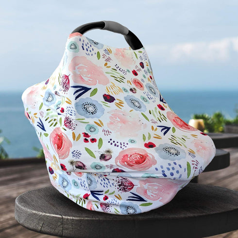 Floral Pattern Car Seat Cover and Nursing Cover - Soft and Stretchy