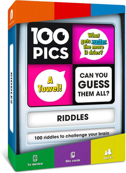 100 PICS Riddles Travel Game - Guess 100 Riddles Flash Cards with Slide Reveal Case for All Ages