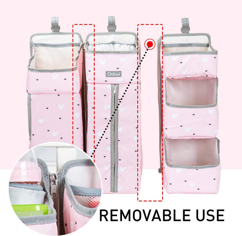 Orzbow 3-in-1 Nursery Organizer - Baby Diaper Caddy | Hanging Storage for Baby Essentials | Pink