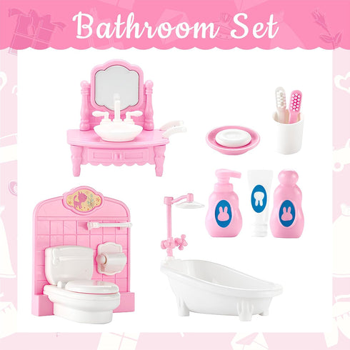 20 Pieces Doll House Furniture and Accessories Set, Mini Dollhouse Furniture 1:12 Scale Bedroom Living Room Bathroom