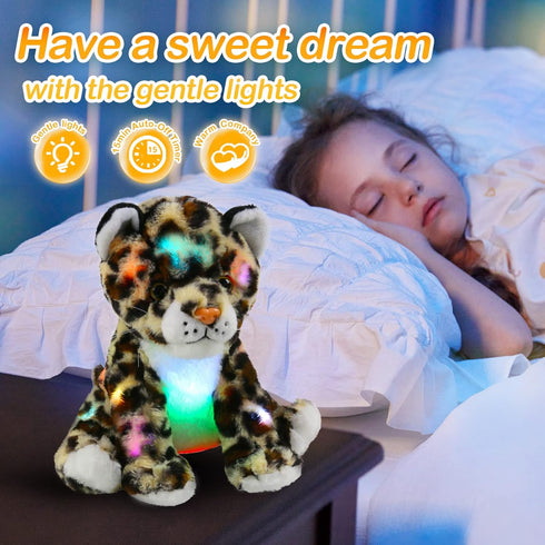 BSTAOFY 10’’ Light up Cheetah Stuffed Animal, Plush LED Leopard Night Light, Bedtime Jungle Toy