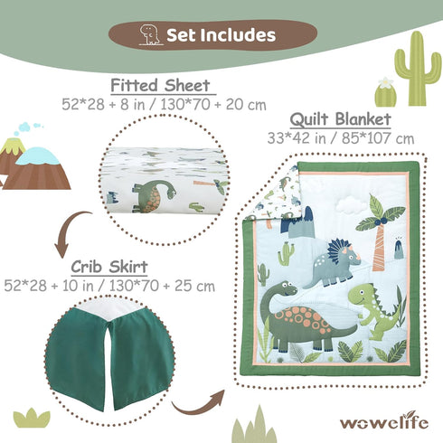 Set 3-Piece Set, Set, Set, Wowelife Dinosaur Crib Bedding for Boys, Premium Baby Crib Bedding Nursery Crib Newborn