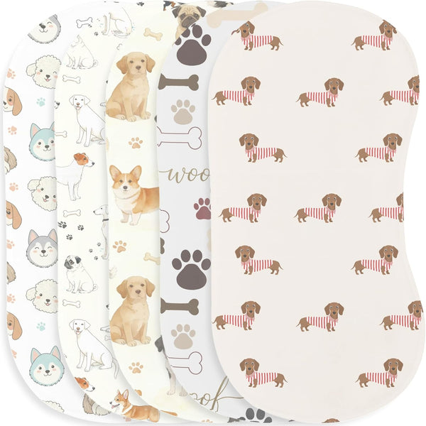 JoyframeAI 5Pack Cartoon Baby Burp Cloths for Boys Girls, Puppy Dog Baby Burping