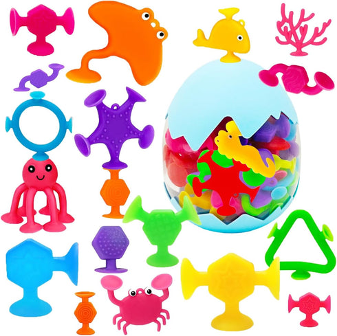 Qurylio Suction Bath Toys for Kids, 33 Pcs Silicone Bathtub Suction Cup Toys,