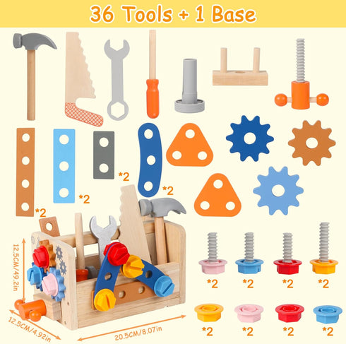 Set, 38PCS 3+ 3 4 5 (36Pcs) Wooden Kids Tool Educational STEM Construction Toys for Toddler, Wooden Tool Bench