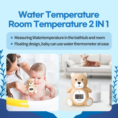 2in1 HubiBaby Baby Bath Thermometer & Digital Room Temperature, Kids Bathroom Safety Products with Temperature Warning