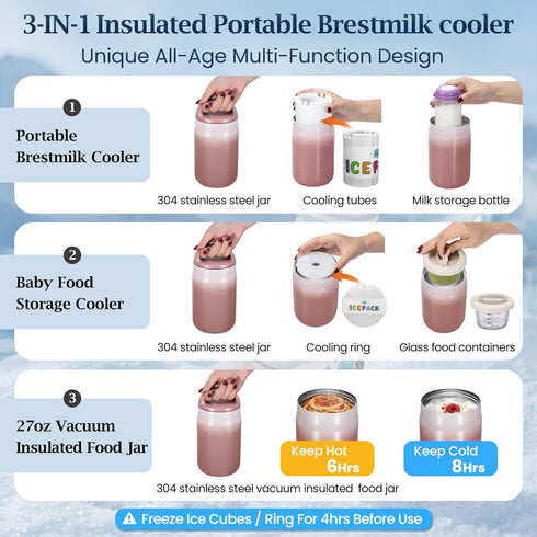 HASHMUST 3-in-1 24H 360 11oz 8oz 27oz Breast Milk Cooler for Cooling, Breastmilk Chiller with Bottle & Baby Food