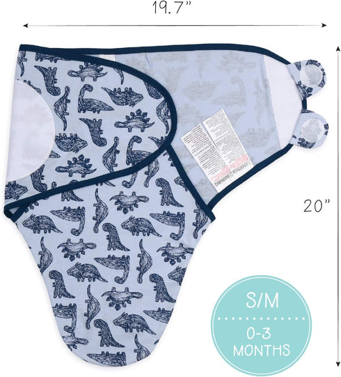 The Peanutshell Baby Swaddle Blankets - Set of 3, Soft Cotton Sleep Sack for Newborns, Blue Dinosaur