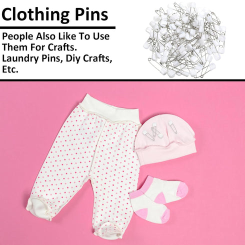 HJZHII 100PCS 2.2 Inch Supplies(100) Safety Pins for Diaper, Plastic Head Cloth Diaper Nappy Pins with Locking Closures