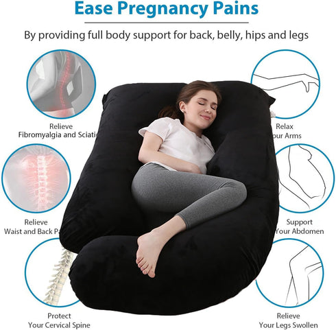 Jcickt 59 inch Pregnancy Pillow J-Shaped Full Body Pillow, with Velvet Cover Easy to Remove and Wash, Support Pregnant