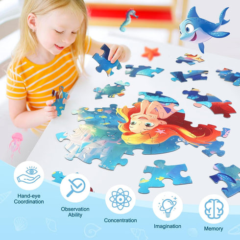 Puzzles for Kids Ages 4-8, 70 Pieces Mermaid Floor Jigsaw Puzzle for Toddler Girls, Educational Birthday Gift
