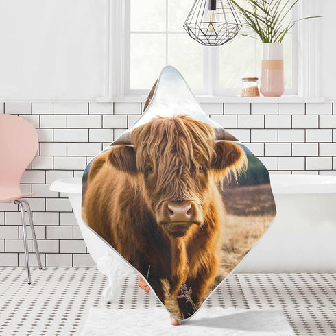 YETTASBIN 30 30 Inch Highland Cow Baby Towel, Ultra Soft Absorbent Cotton Baby Hooded Bath Towel for Newborn Baby Boy