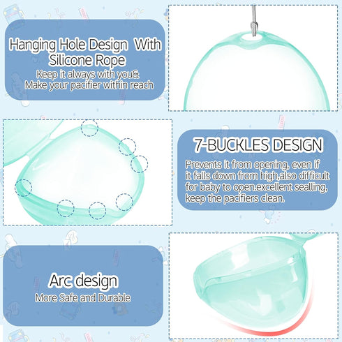 NISXABEBE Case,3 Pack Pacifier BPA Free Pacifiers Holder Case with Lanyard for Diaper Bag,Binky Container Box for Baby