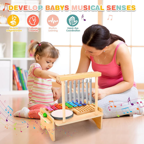 Set Set Kids Drum for Toddlers, Montessori Musical Instruments Toys, Toddler Drum Wooden Xylophone Musical Toys