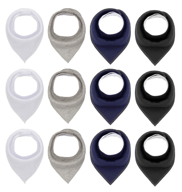 Maiwa Black White Cotton Bandana Snap Drool Bibs for Baby Girls and Boys, 12 Pack for Teething