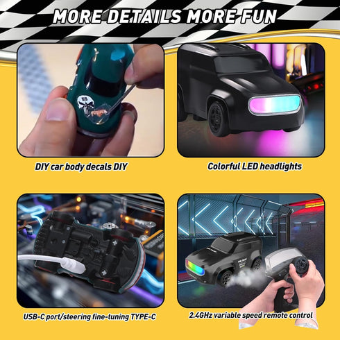 1/64 ANTSIR Mini RC Drift Car for Adults, Desktop Drift Car with Colorful Lights, Desk Remote Control Cars for Race
