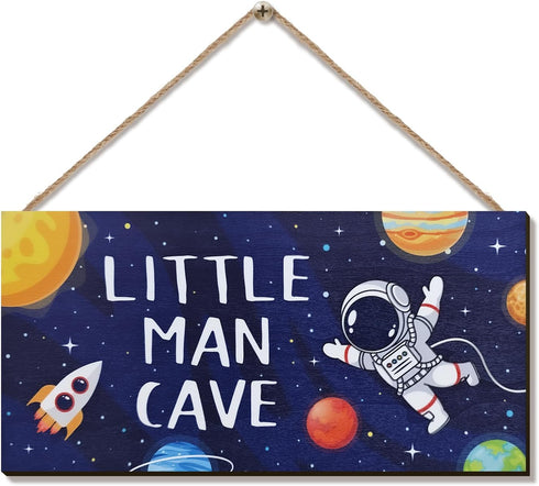 ZIEYOMI - Little Man Cave Sign Space Boys Room Decor, Astronaut Theme Bedroom