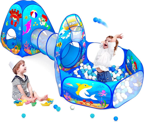 3PC Kids Ball Pits for Toddlers with Kids Play Tent, Kids Tunnel for Baby, Children Pop Up Indoor/Outdoor Playhouse Toy