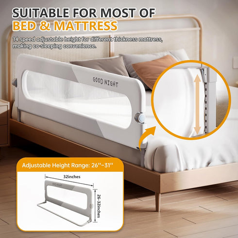 Foldable Toddler Bed Rails, Kids Guard Bumper for Safe Bed Side Rail for Twin Queen King Full Size Beds