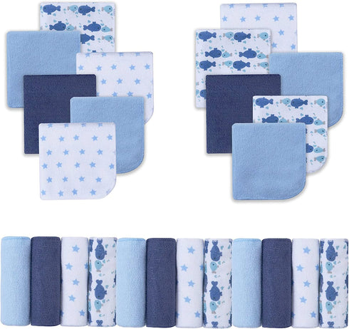 Viviland Baby Washcloths, Super Soft Bath Towels for Newborn, 24 Pack, Whale Bro Pattern, 9 x 9 Inch