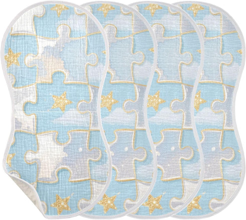 tplaotee 22x11in Cute Silver Jigsaw Puzzle Cotton burping Cloths Soft Touch Baby wash Cloth for Babies Girls and Boys