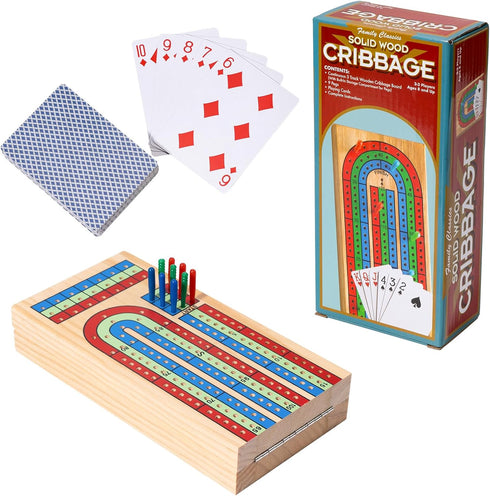 Set 2-4 9 3 8+) Cribbage Board Game - Complete Cribbage Kit for Players - Includes Pegs, Deck of Playing Cards