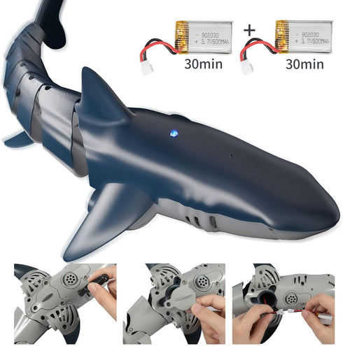 1:18 6+ TEMI Remote Control Shark Toys, High Simulation Scale Fish with Light and Spray Water for Lake Bathroom Pool