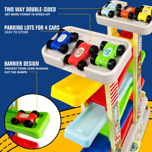 2 3 6 18 Montessori Toys for Year Old Boys Toddlers, Car Ramp Toys with Cars & Race Tracks, Garages and Parking Lots