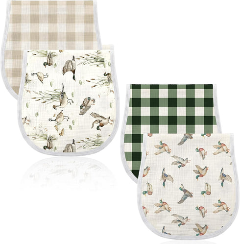 Hahafelt 4 Pcs Mallard Duck Baby Burp Cloths 100% Cotton Absorbent & Soft