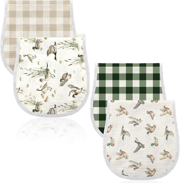 Hahafelt 4 Pcs Mallard Duck Baby Burp Cloths 100% Cotton Absorbent & Soft