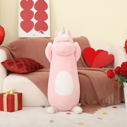 MorisMos 36.2" Unicorn Body Pillow, Large Hugging Pillow Stuffed Animal, Soft Plush Toy for Kids, Pink