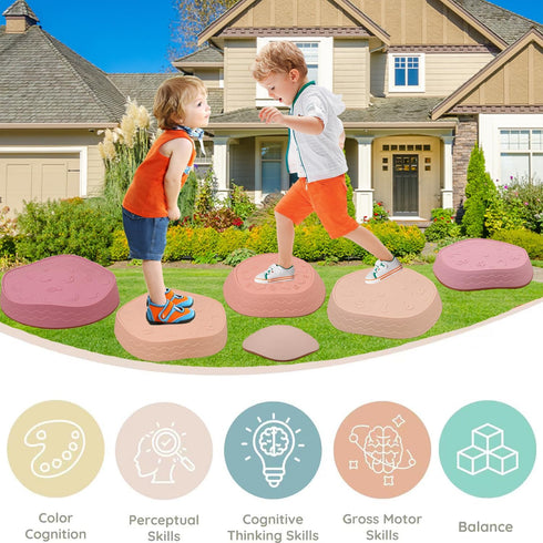 6Pcs Non-Slip Balance Stepping Stones for Kids, Toddler Jumping Stepping Stones for Indoor or Outdoor Play
