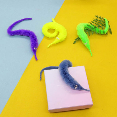 ONEST 100 Pieces Magic Worm Toys - Wiggly Twisty Fuzzy Worm Toys Carnival Party Favors in 25 Colors