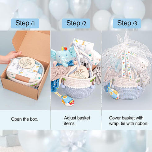 Baby Boy Gifts Basket,Baby Shower Gifts for Boys,New Born Baby Boys Gift,Gender Reveal Gifts,Unique Baby Gift Essential