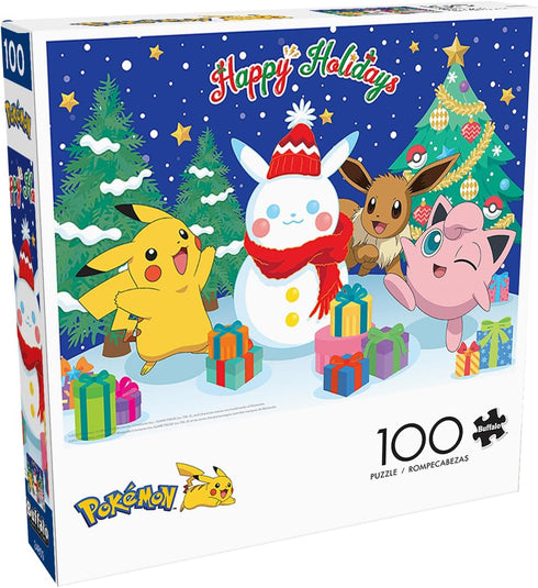 Buffalo Games 100 Piece Jigsaw Puzzle - Pokémon Pikachu Snowman - Perfect for Game Nights - Finished Size 15.00 x 11.00